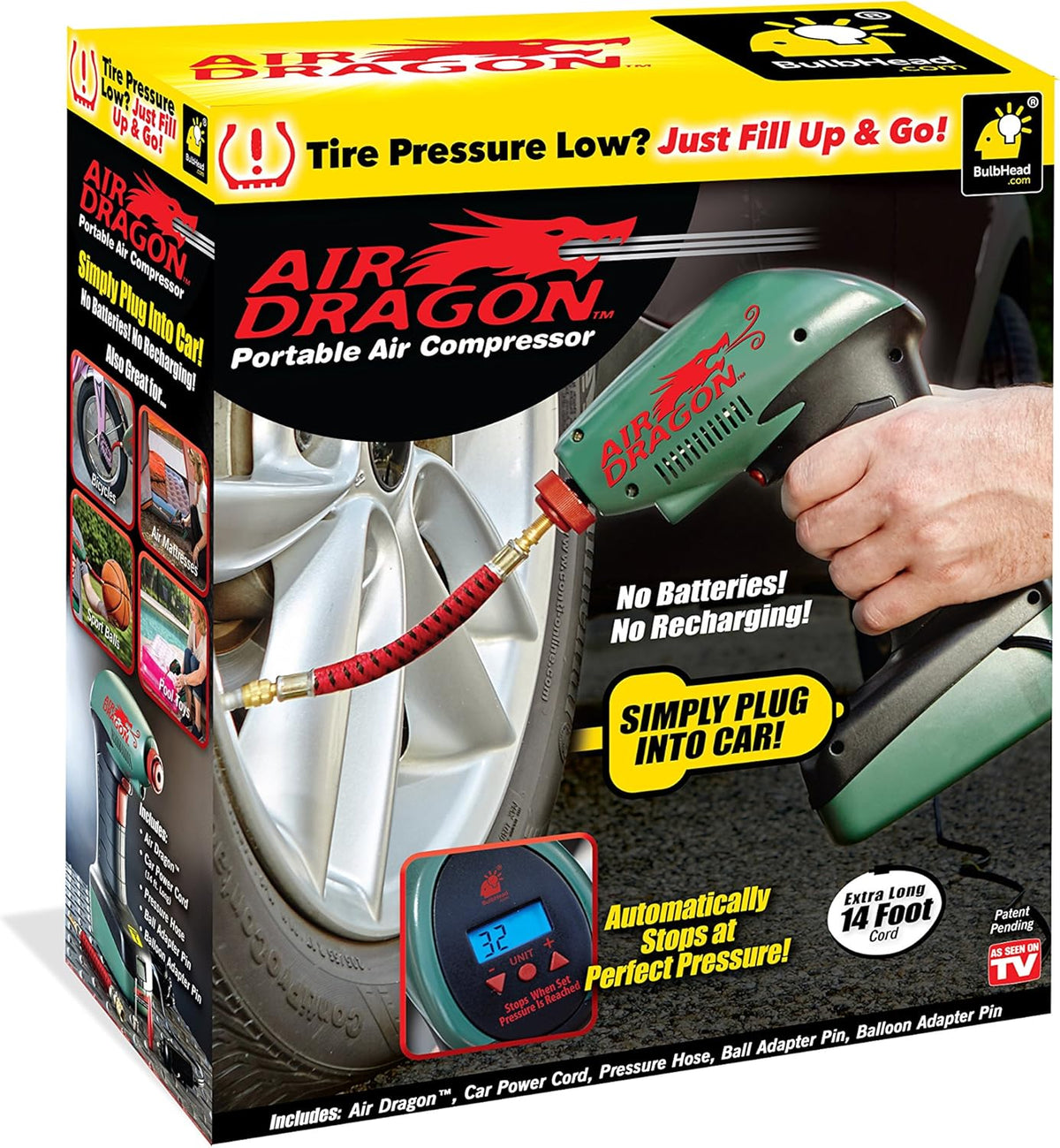 Air Dragon Portable Air Compressor Build in Light Great For Sport Ball, Pool Toys, Air Mattresses
